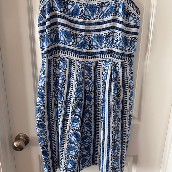 Loft Women’s‎ Blue and White Striped Floral Fit & Flare Dress Size 10 - Picture 2 of 8